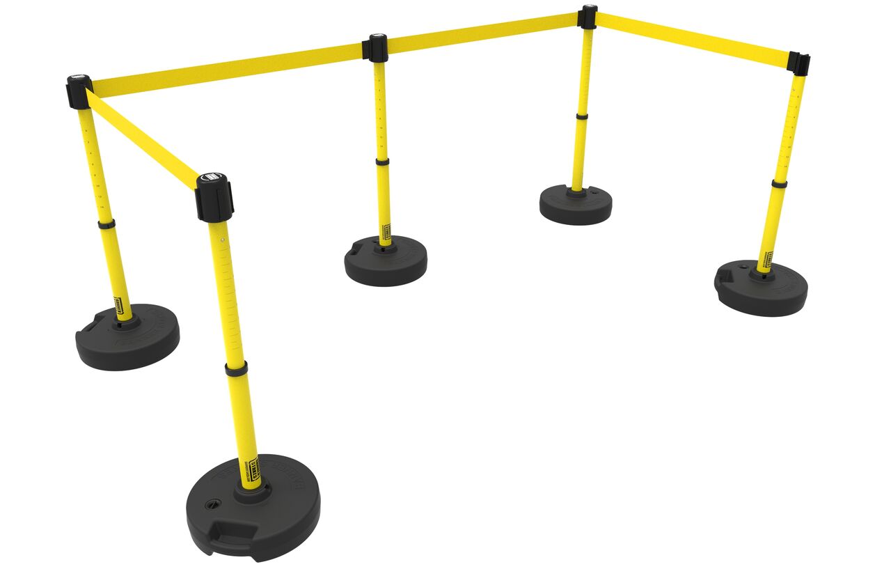 Banner Stakes Plus Barrier Set X5 With Yellow Blank Banner